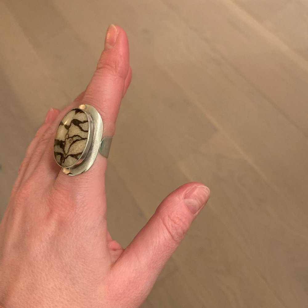 Natural Zebra Onyx stone and 925 silver adjustable ring